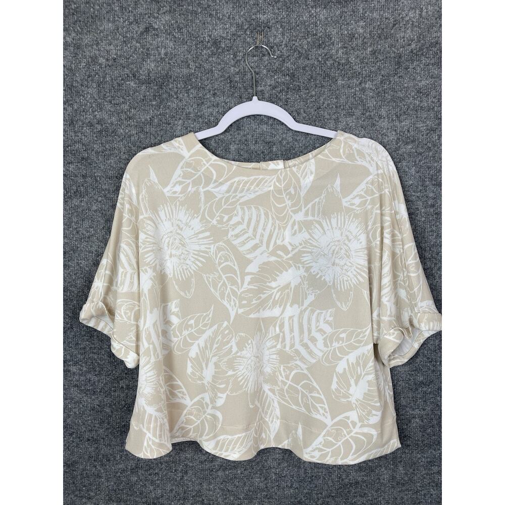 Adrianna Papell Printed Cropped Knit Dolman Sleeve‎ Blouse Beige Medium